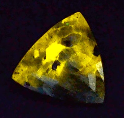 Manganoapatite-hyalite-feldspar 4.03cts Trillion Cut 11.44 x 11.34mm Maine USA g0505