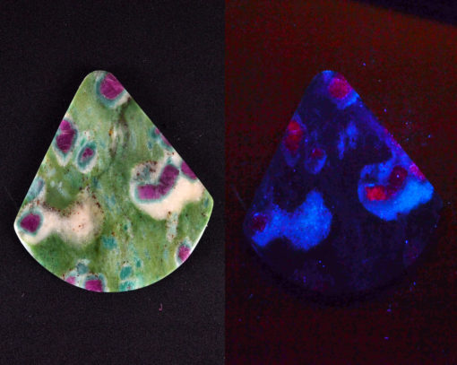 Two pieces of opal with different colors of light.