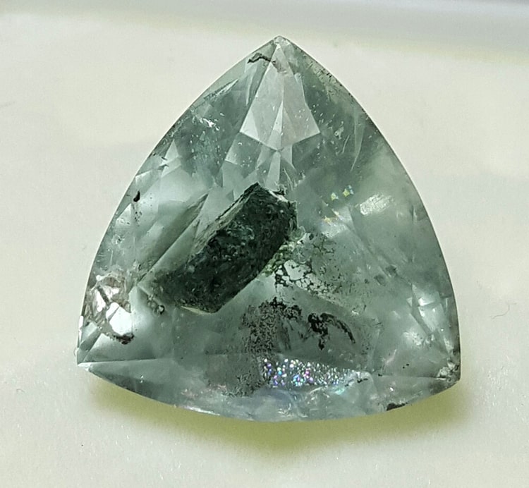 Aquamarine with Diopside Crystal 16.052 ct Trillion Cut 19.16 x 19.09mm  Pakistan H7.5 T12216