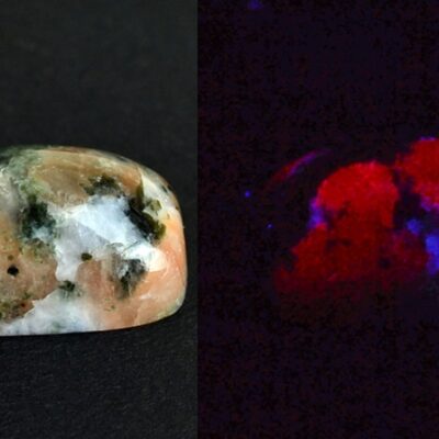 A red, green and blue stone in the dark.