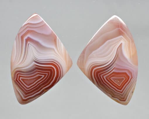 A pair of brown and orange agate earrings.