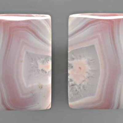 A pair of pink and white agate vases.