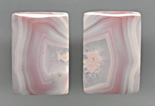 A pair of pink and white agate vases.