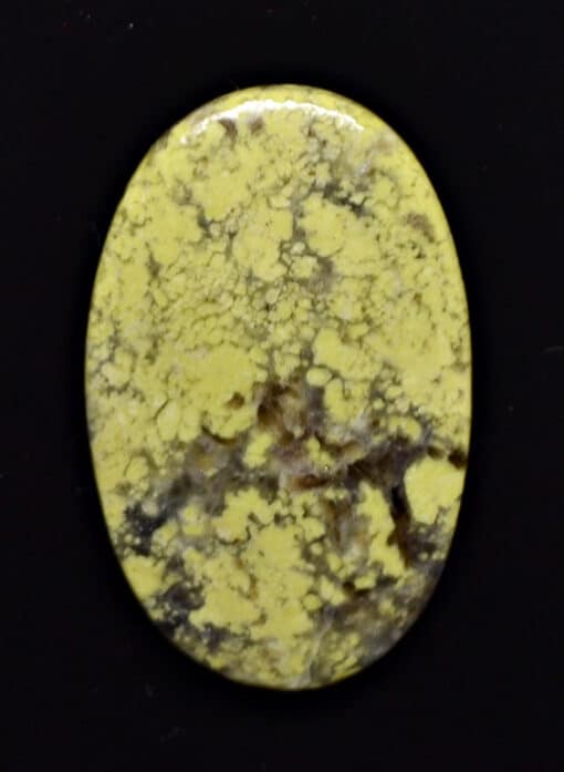 A yellow stone with black spots on it.