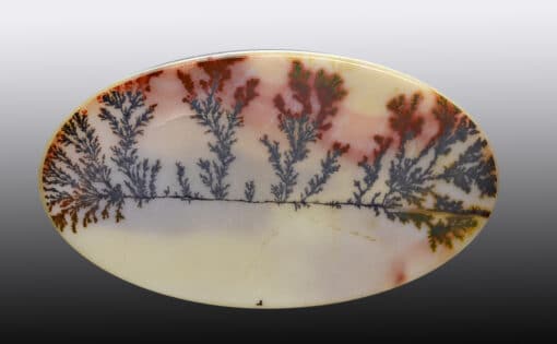 A circular piece of agate with a tree on it.