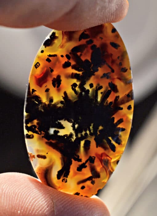 A person holding a piece of amber.