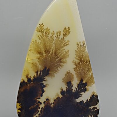 A triangular piece of agate with a tree on it.