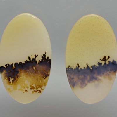 Two oval shaped pieces of agate.