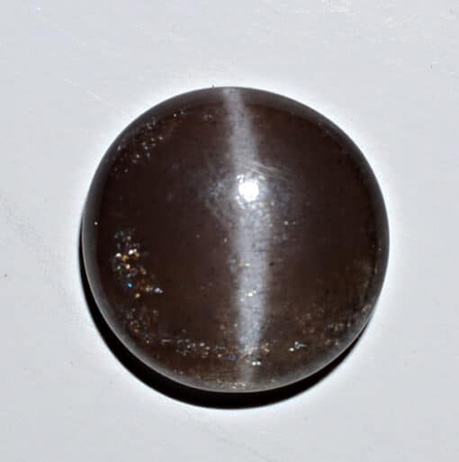 A brown tiger eye stone on a white surface.