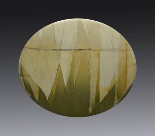 A circular piece of stone with a yellow and green pattern.