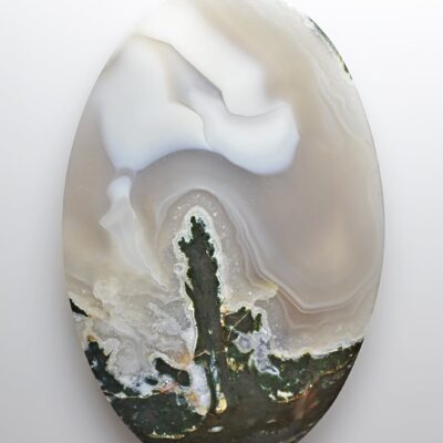 A white and brown agate on a white background.