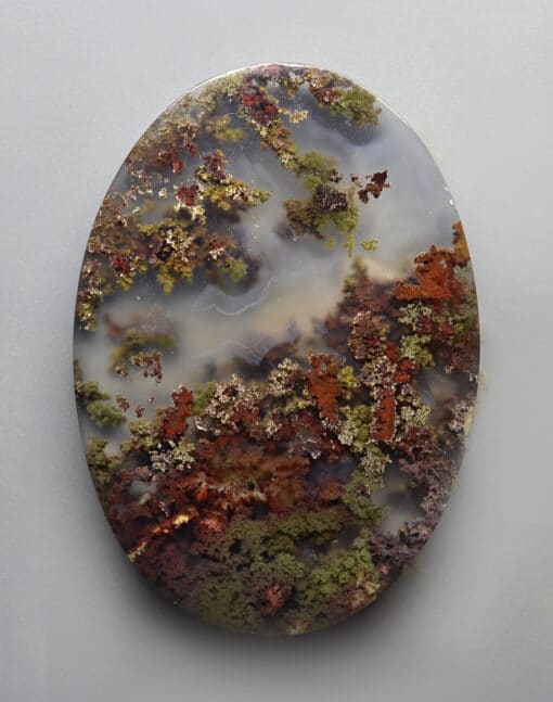 A piece of agate with moss on it.