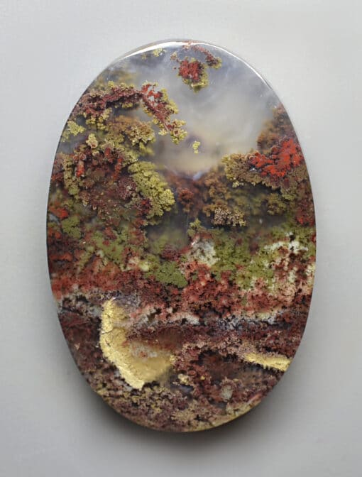 A piece of agate with moss on it.