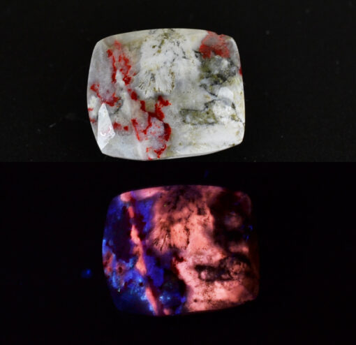 A stone with a red, blue, and green color.