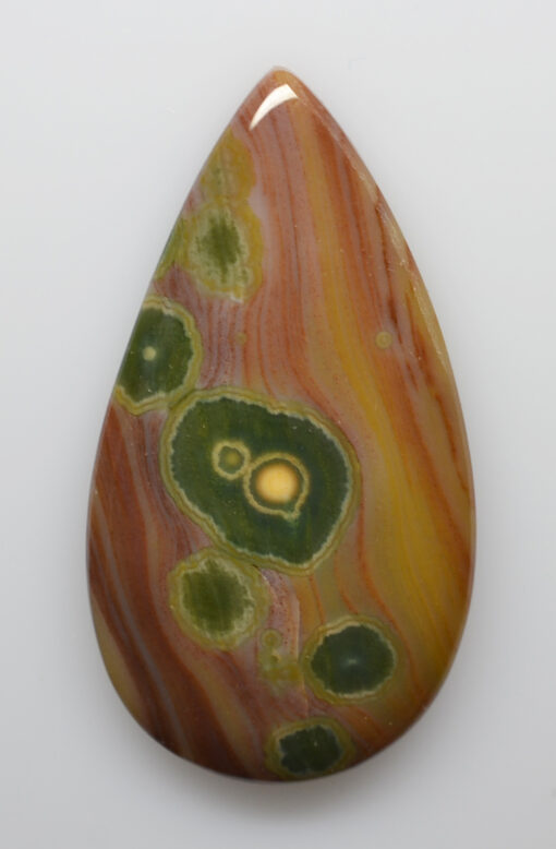 A green and yellow agate tear shaped pendant.