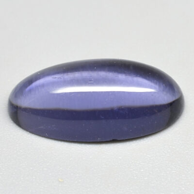 A blue oval object on a white surface.