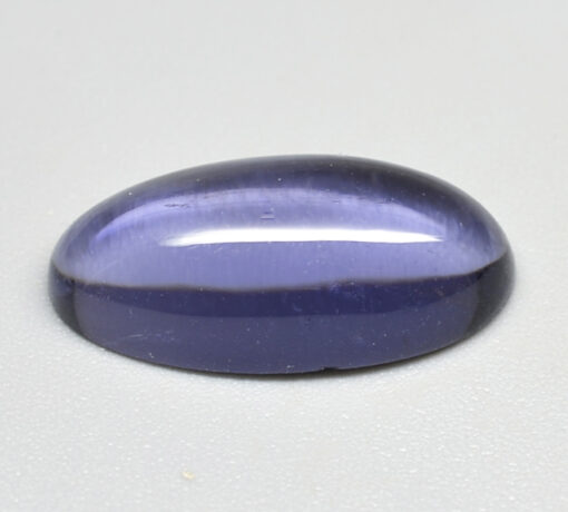 A blue oval object on a white surface.