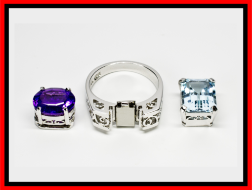 Interchangeable 1 Silver Ring with 3 Silver Setting's Amethyst, Citrine, Blue Topaz Available in (5, 6, 7, & 8 Sizes) max9204a - Image 2